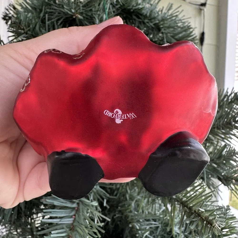 VTG Waterford Holiday‎ Heirlooms Blown Glass Poinsettia Santa Ornament With Box